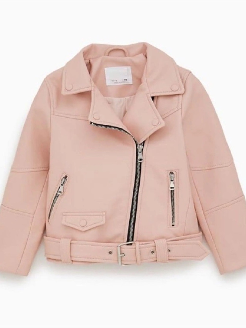 Zara Pink Faux Leather Moto Biker Jacket Girls Sz 13-14